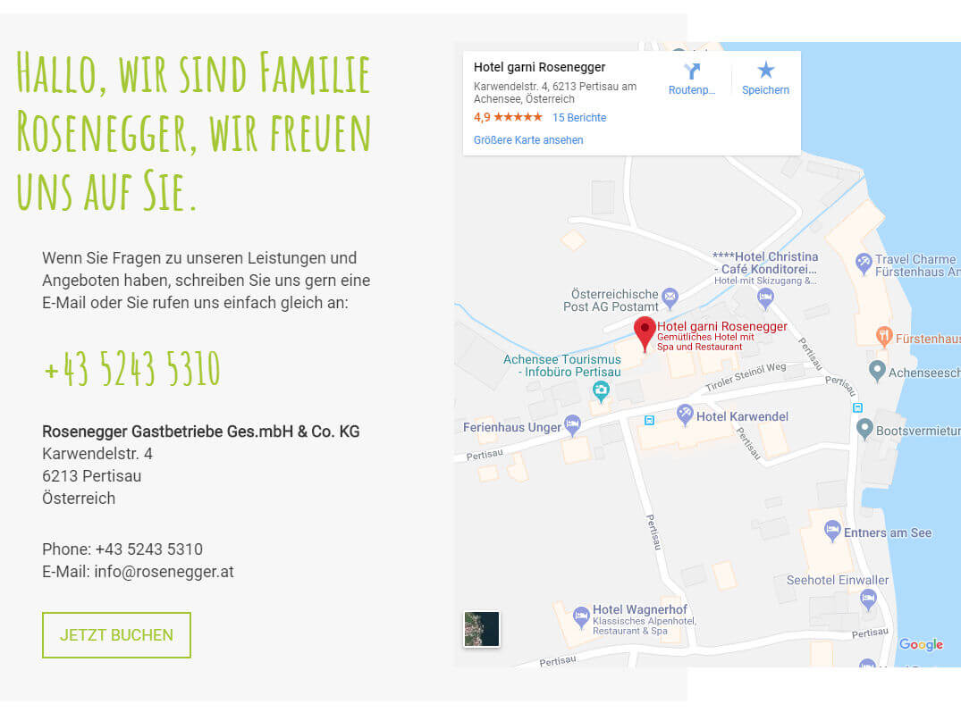 Google Maps Einbindung Referenz Relaunch Hotel Rosenegger * FiedoMedia