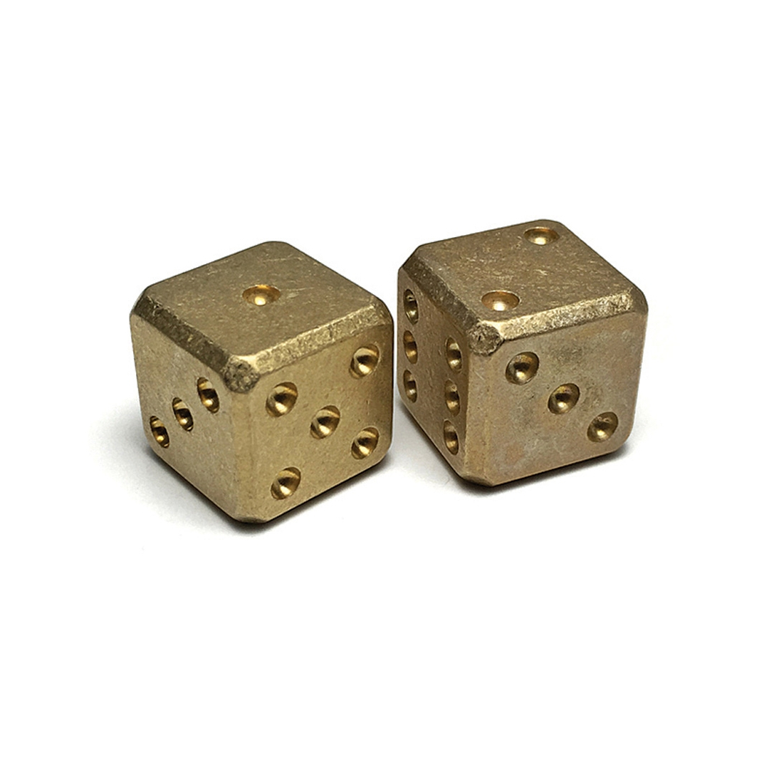 Flytanium FLY008, Cuboid Large Brass D6 Dice Set (2) Stonewash