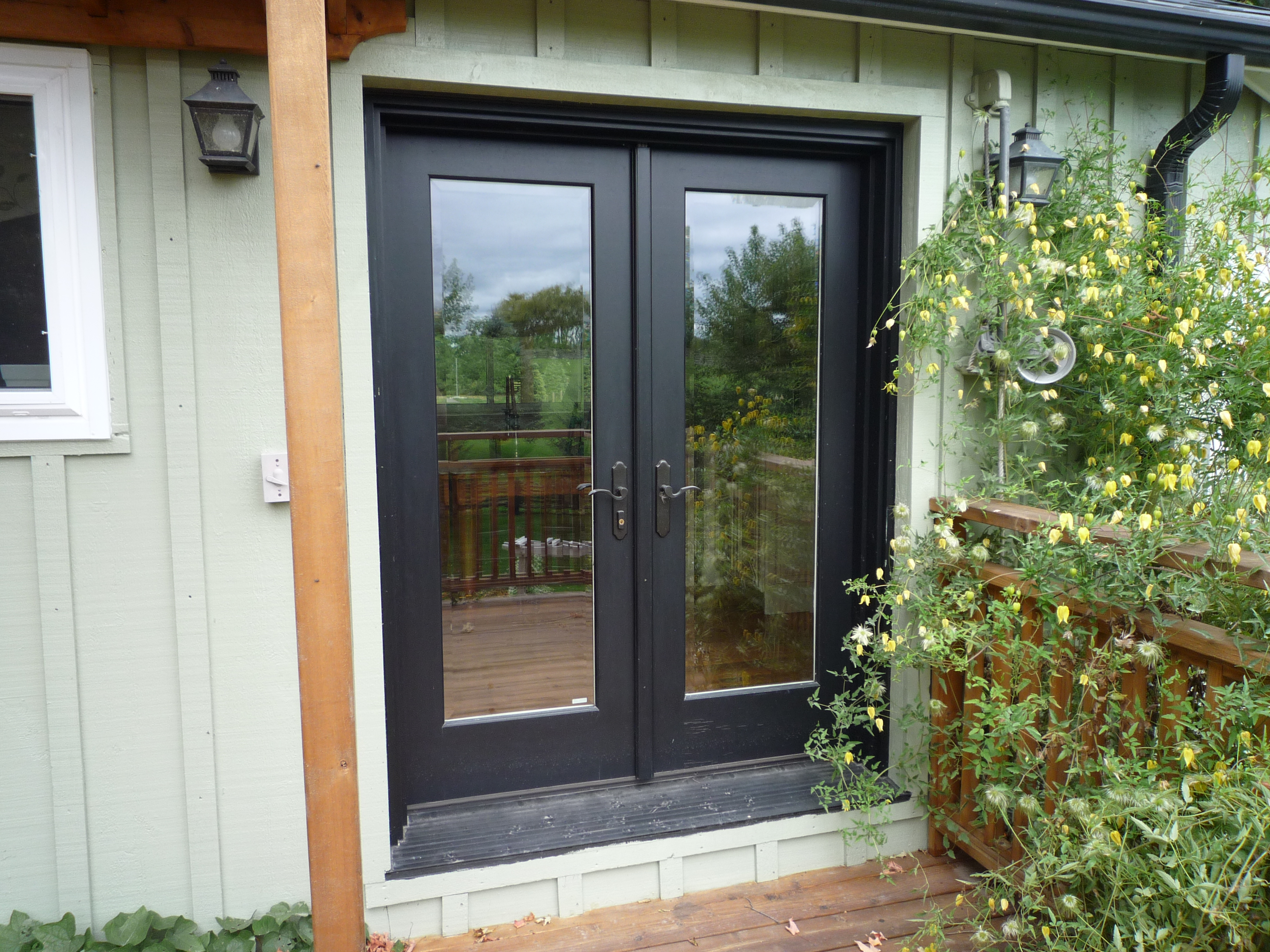 Painted Wood French Door with Beveled Glass Fieldstone