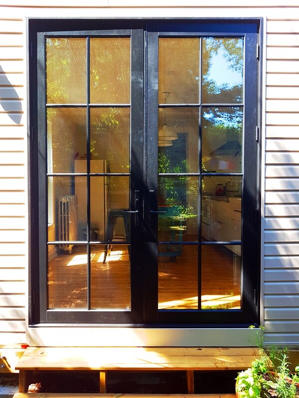 Black Rail and Stile French Door with TwobyFour SDL Grilles