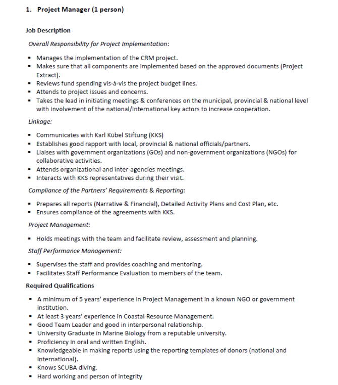 Job Vacancy for Coastal Resource Management Felmar's Missionary Journey