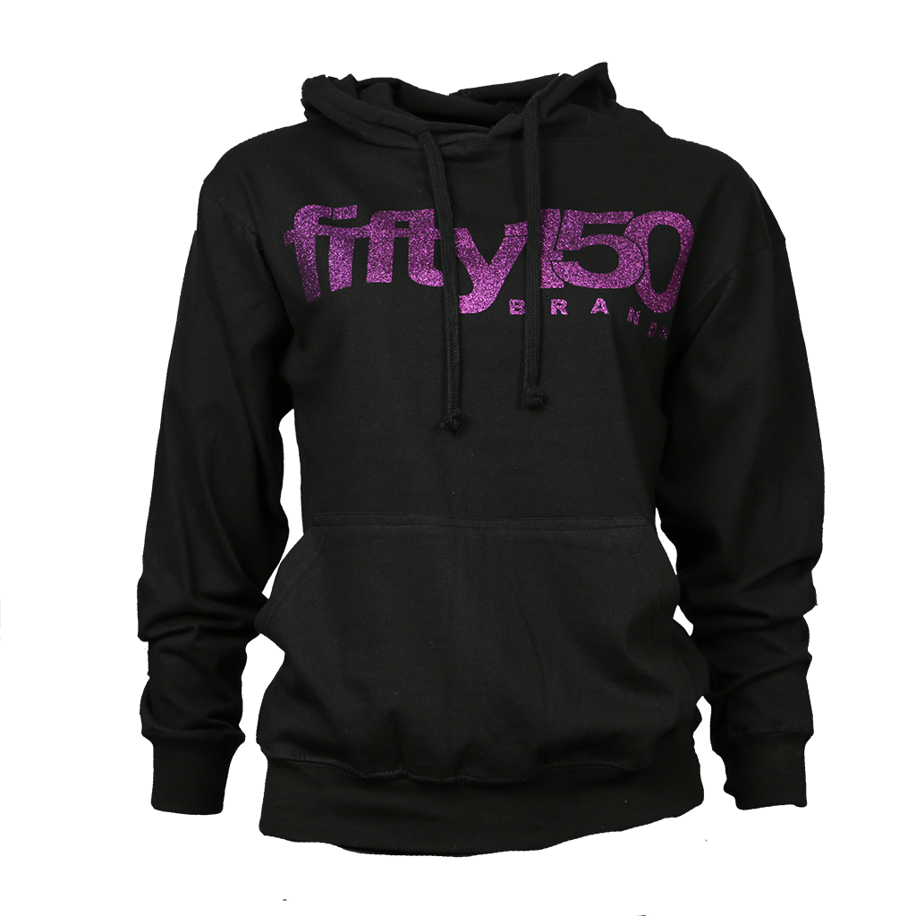 Black (Purple Glitter Logo) Womens Hoodie Fifty150 Brand Chasing Dreams