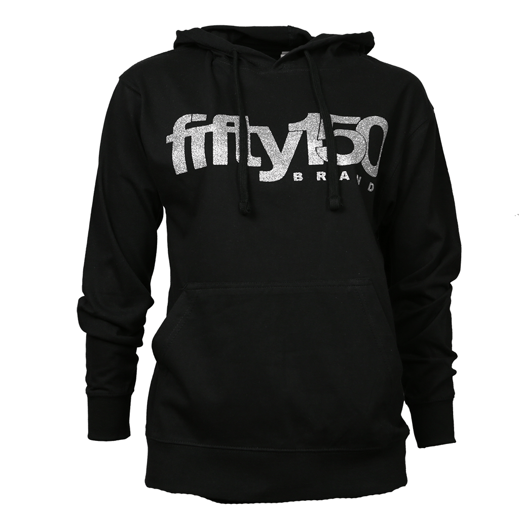 Black (Silver Glitter Logo) Womens Hoodie Fifty150 Brand Chasing Dreams