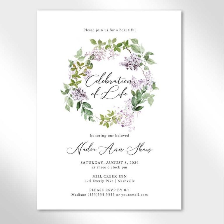 Lilac Celebration of Life Invitation Template for Funeral Memorial Service