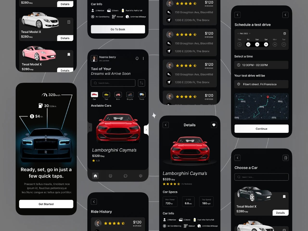 Application. Rental Car App free figma template for App Designs
