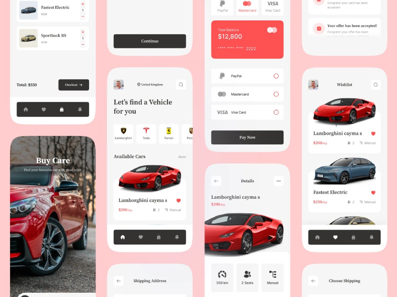 Car Shop App UI kit free figma template for App Designs
