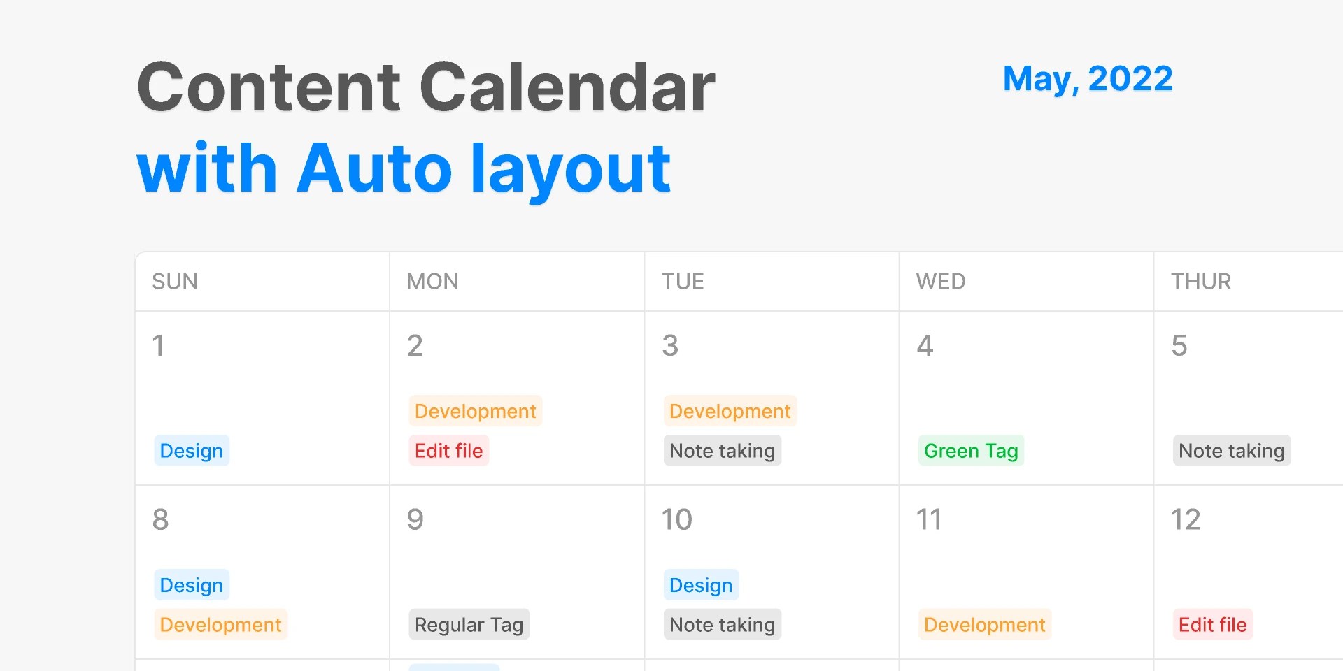 Content Calendar with Auto Layout free figma template for Components