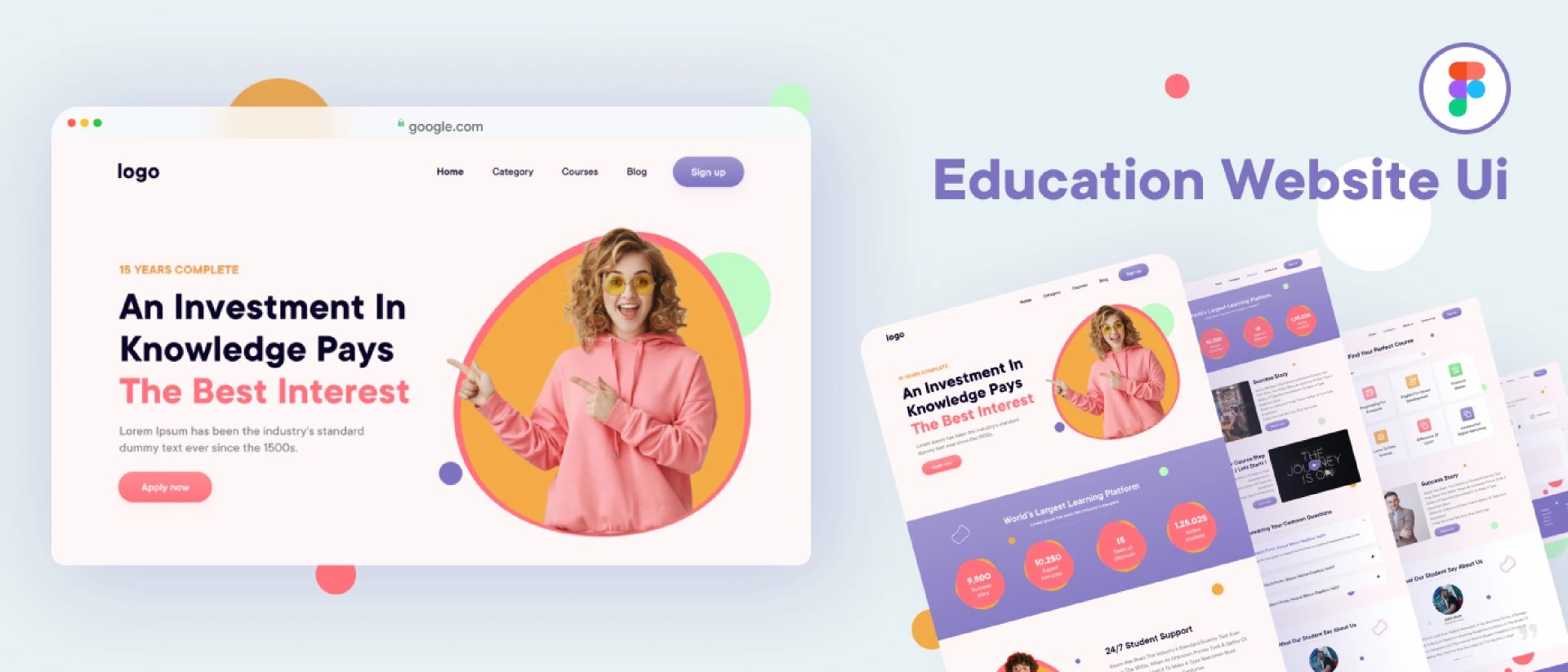 Education site UI free figma template for  / Landing Pages