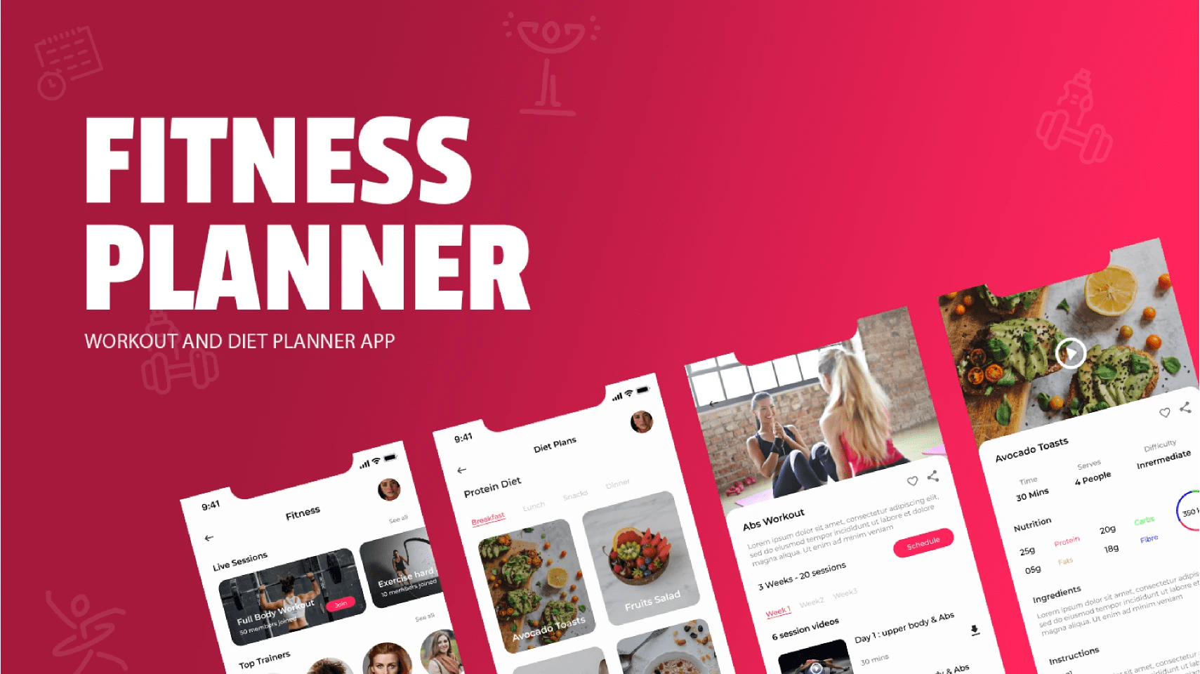 Fitness Planner App kit free figma template for App Designs