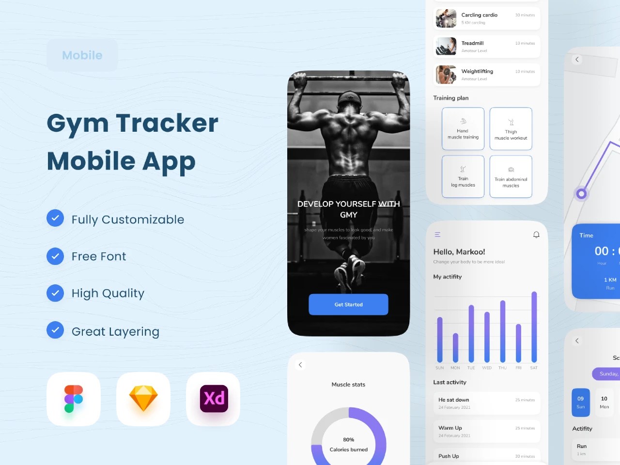 Gym Tracker Mobile App free figma template for App Designs
