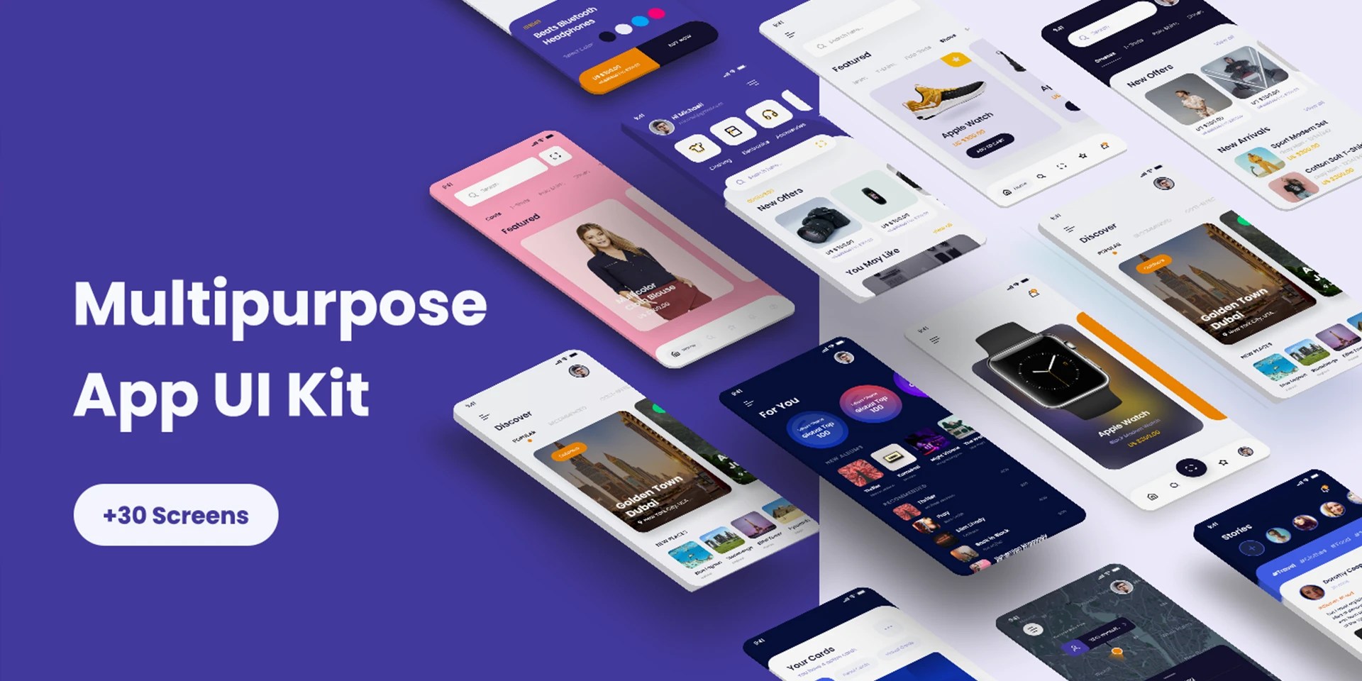 Multipurpose iOS app UI kit free figma template for App...