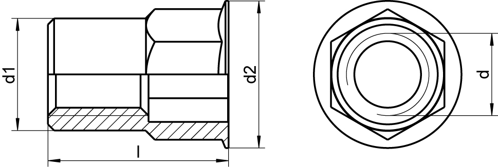 Ecrou à sertir inox tête fraisée avec épaule hexgonale
