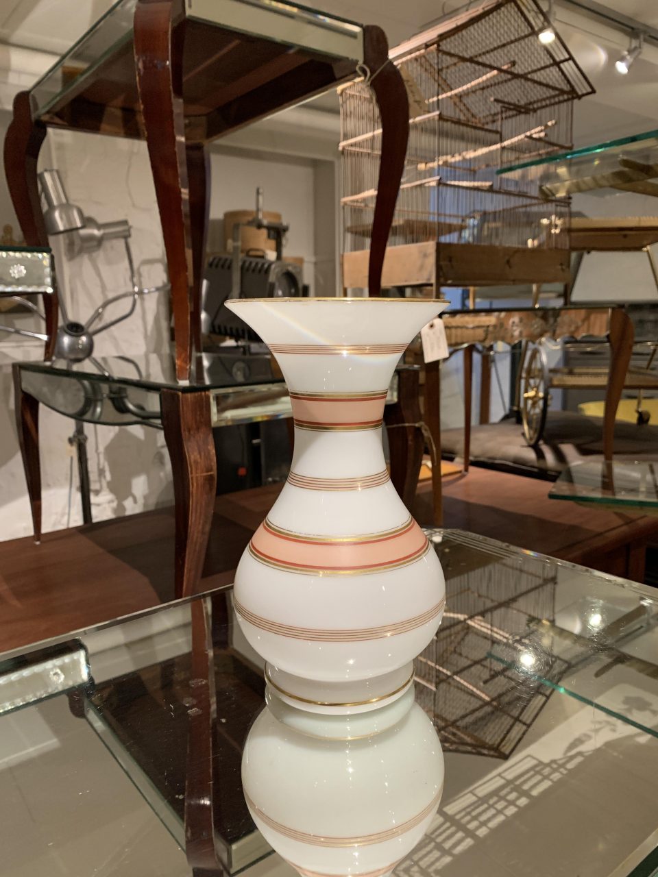 Opaque Glass Vase Fil De Fer