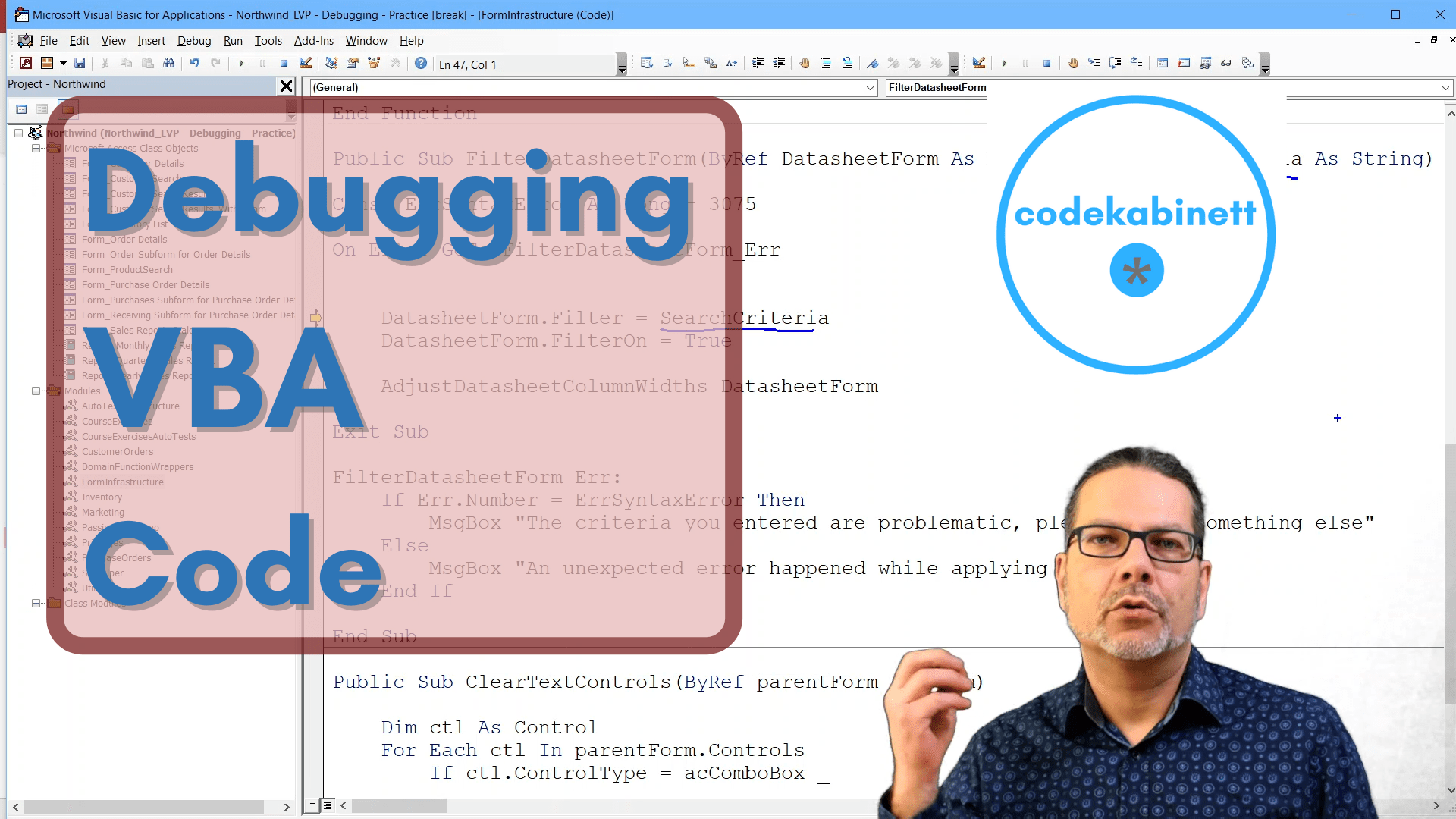 Debugging VBA Code Access / VBA / SQL