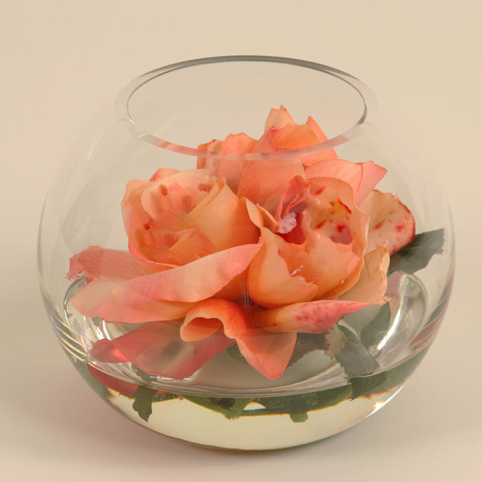 Waterlook ® Silk Sunset Rose Floating in a Small Glass Bowl Free Shipping in USA