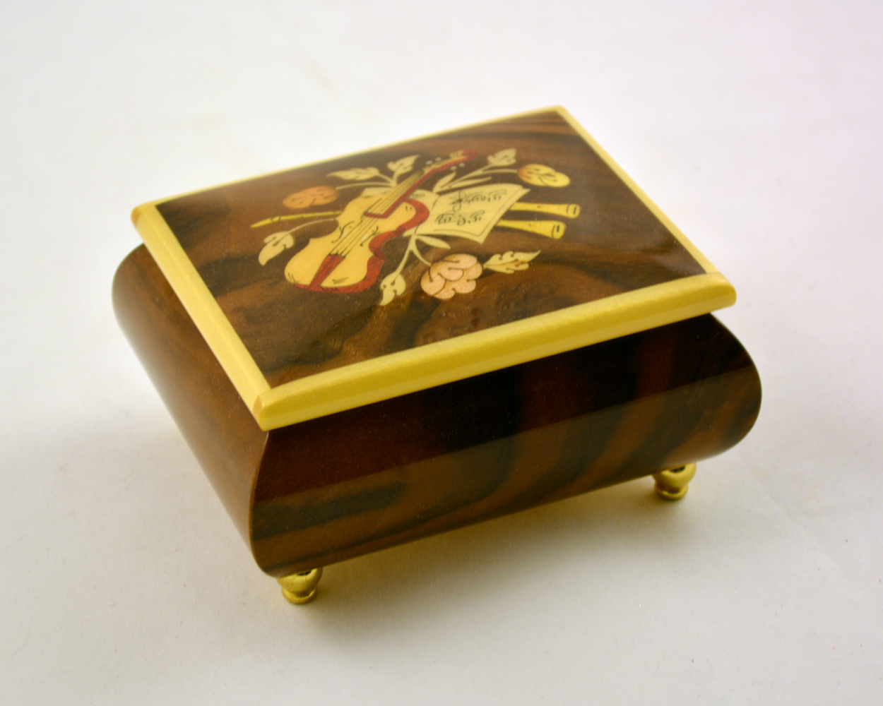 High Gloss music box with violin inlay Sorrento Music Boxes