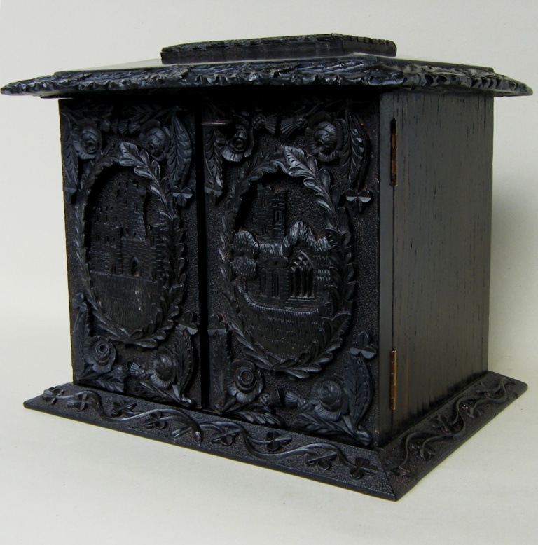 149. Superb Irish Hand Carved Large Bog Oak Table Casket 19th Ct
