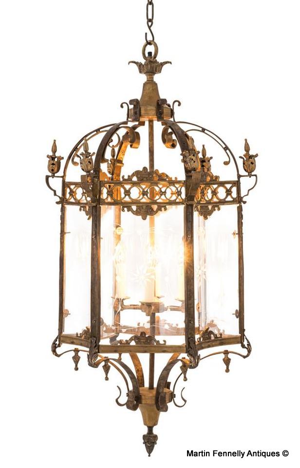 M066 Pair Vintage Hanging Lanterns Antique Brass Lighting Martin