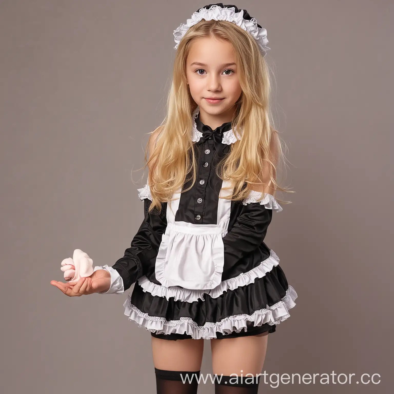Young Blonde Maid in Stockings and Gloves | AI Art Generator