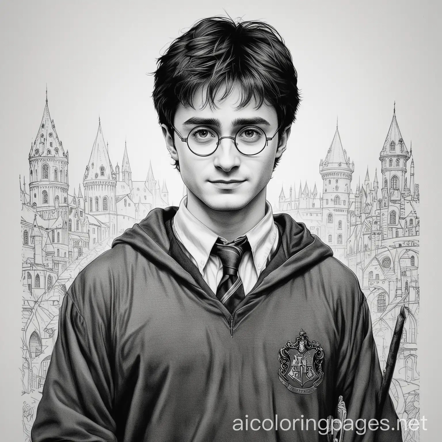 Harry Potter Coloring Page for Kids Simple Line Art on White Background