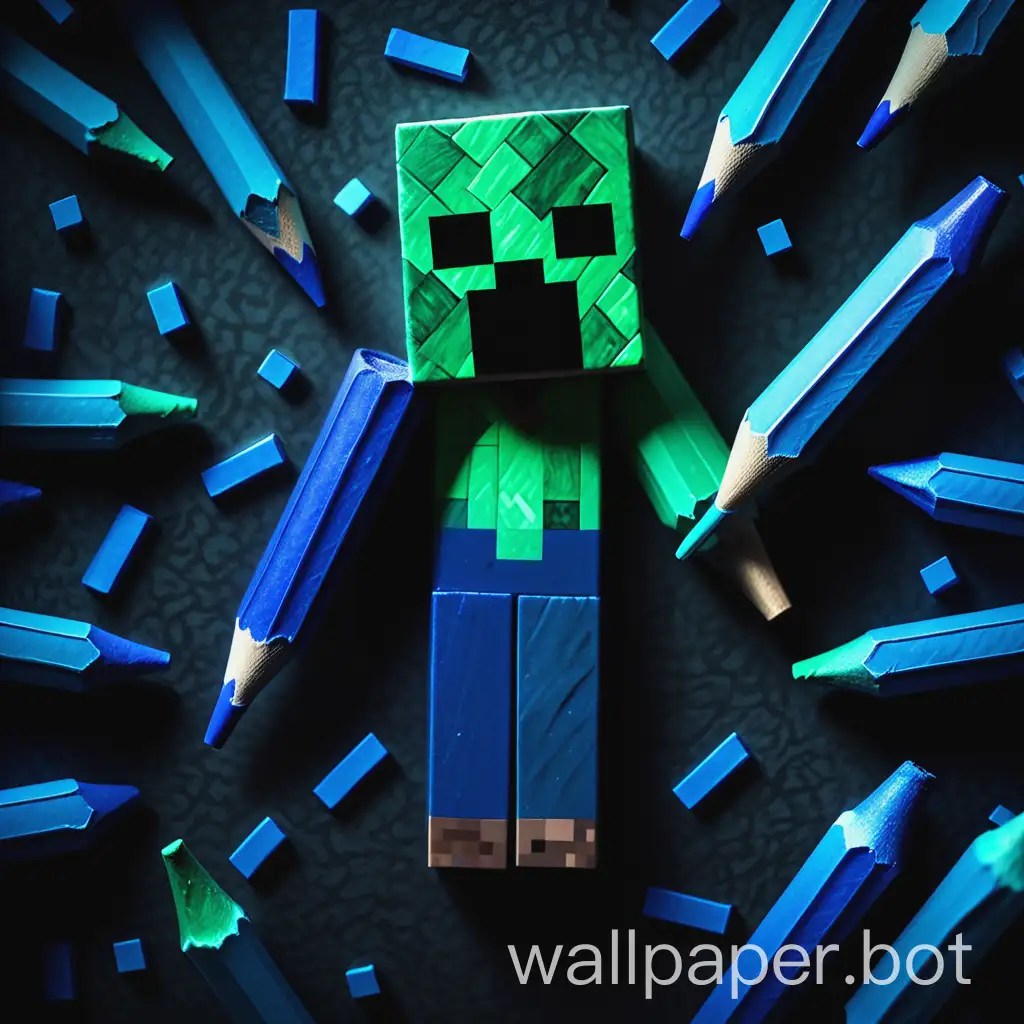 Dark Artistic Wallpaper Minecraft Creeper Attacked by Blue Crayon