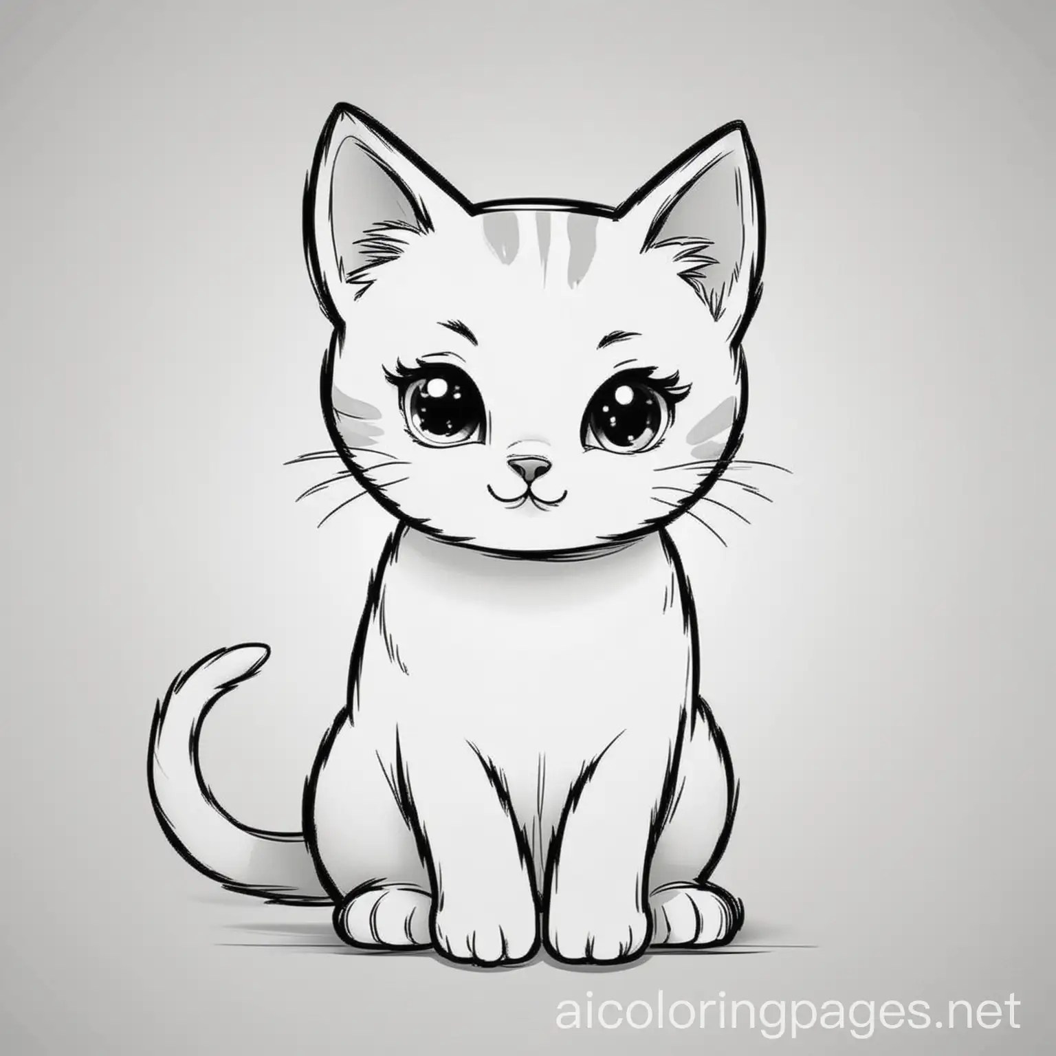 Gothic Black Cat Coloring Page Simple Line Art on White Background AI