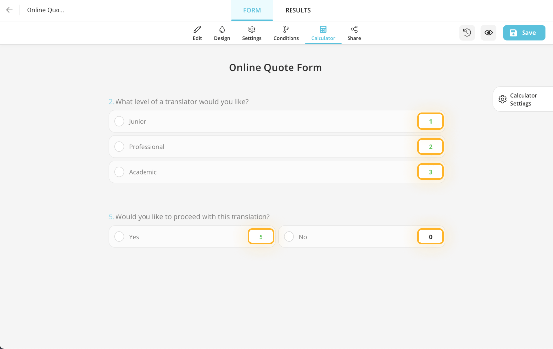 How to create quote forms by using the calculator Help Center forms.app
