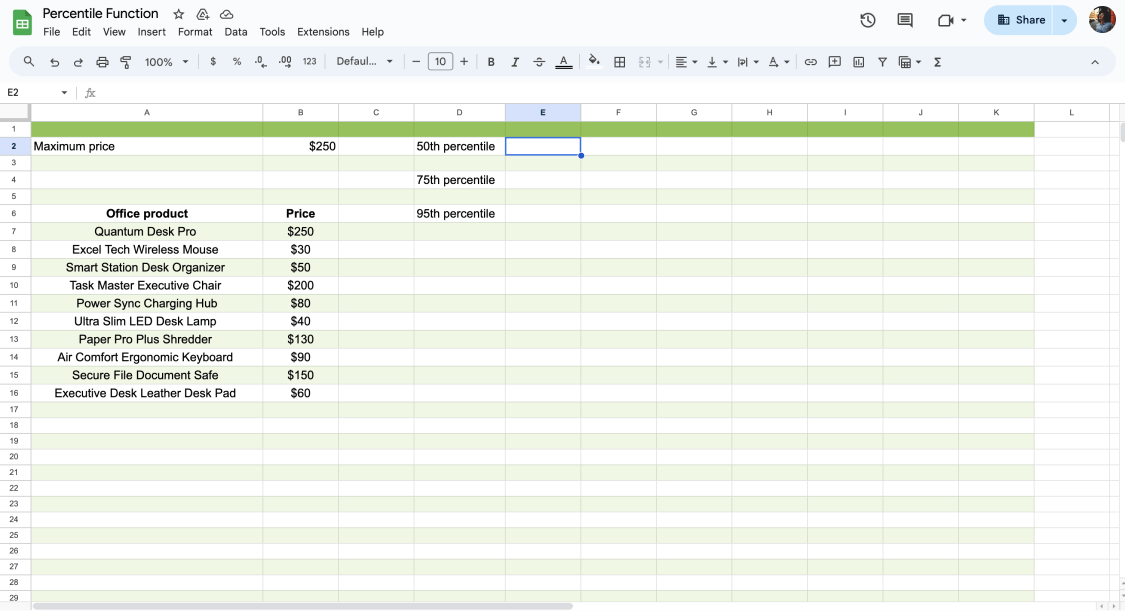 How to use the percentile function in Google Sheets (stepbystep