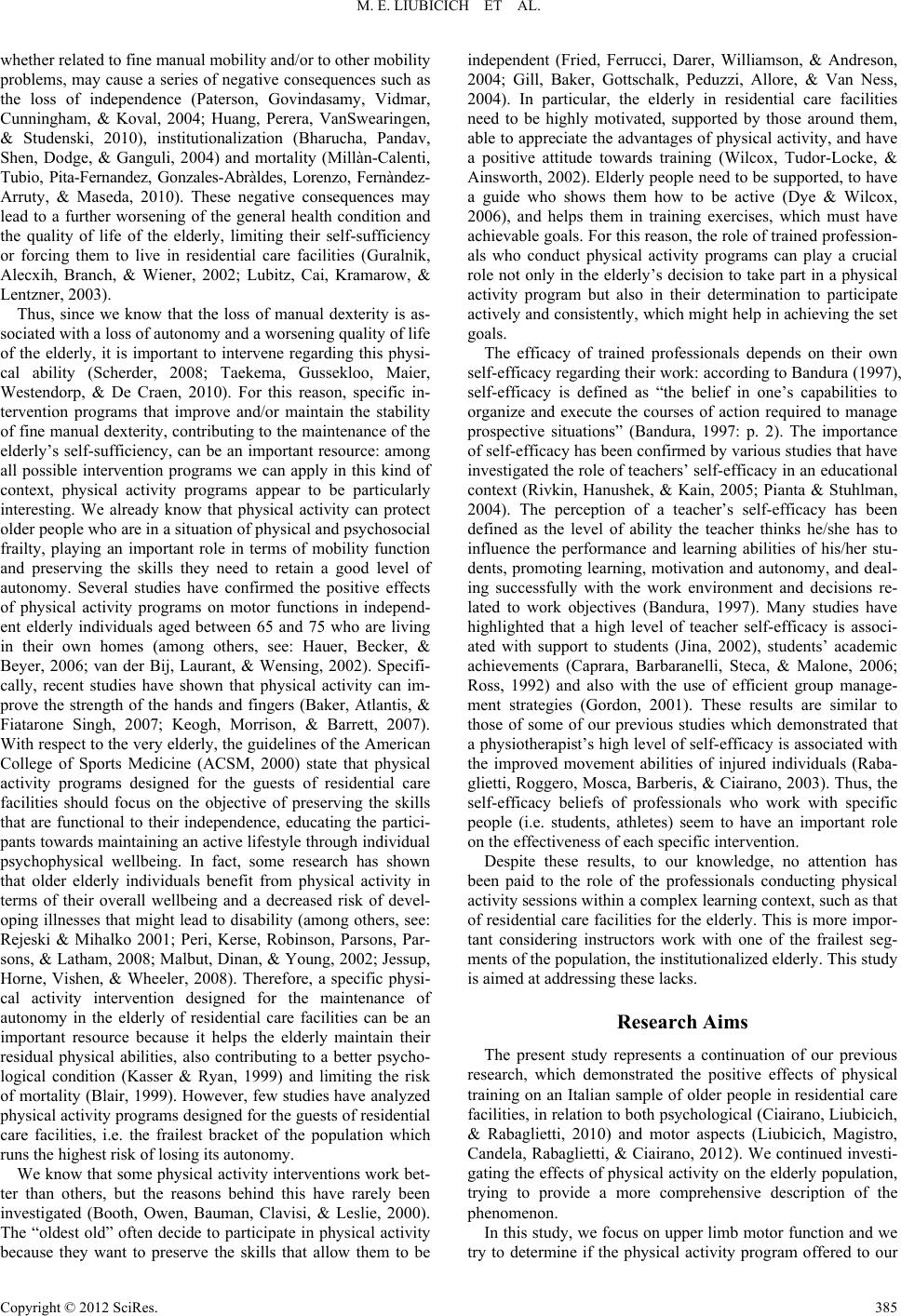 Physical Activity, Fine Manual Dexterity and a Coach’s