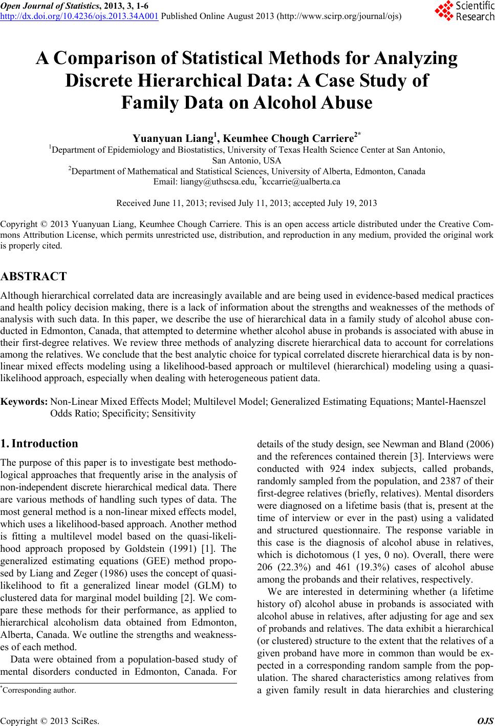 A Comparison of Statistical Methods for Analyzing Discrete Hierarchical