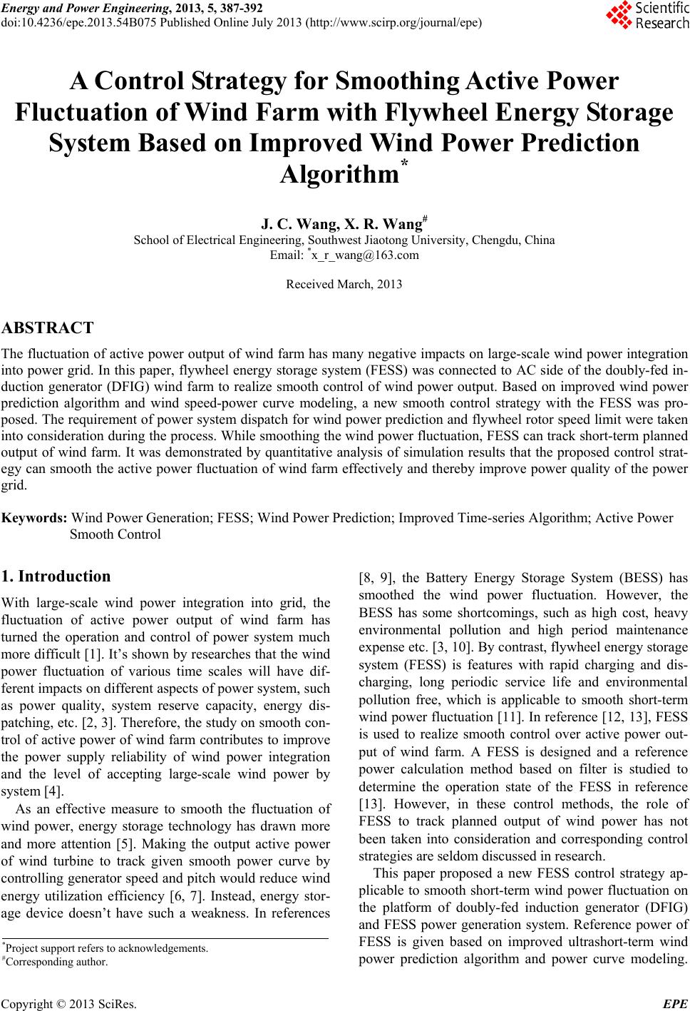 A Control Strategy for Smoothing Active Power Fluctuation