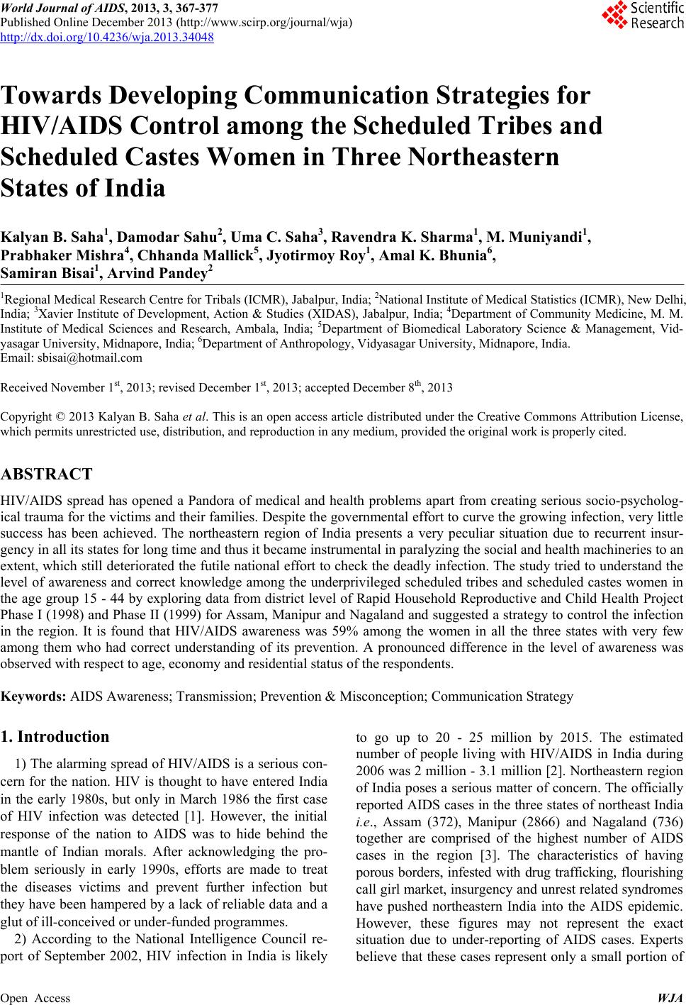 Towards Developing Communication Strategies for HIV/AIDS Control among