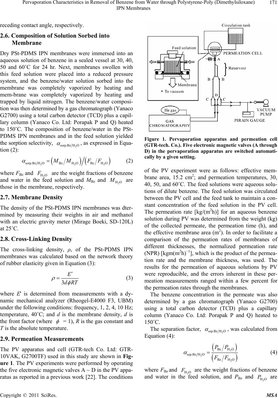 Pervaporation Characteristics in Removal of Benzene from Water through