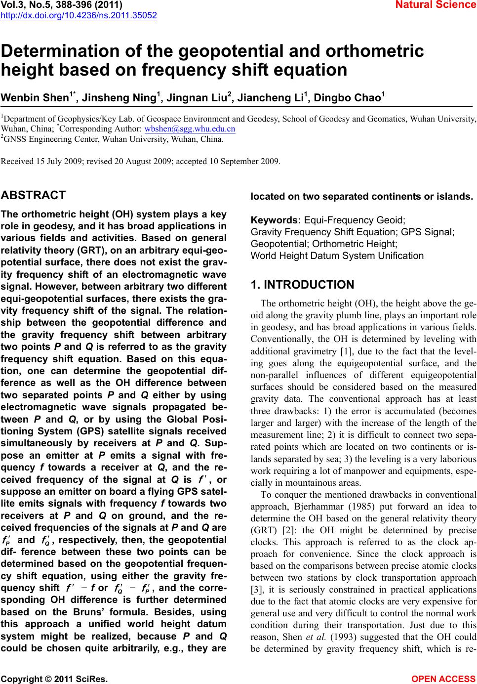 Determination of the geopotential and orthometric height