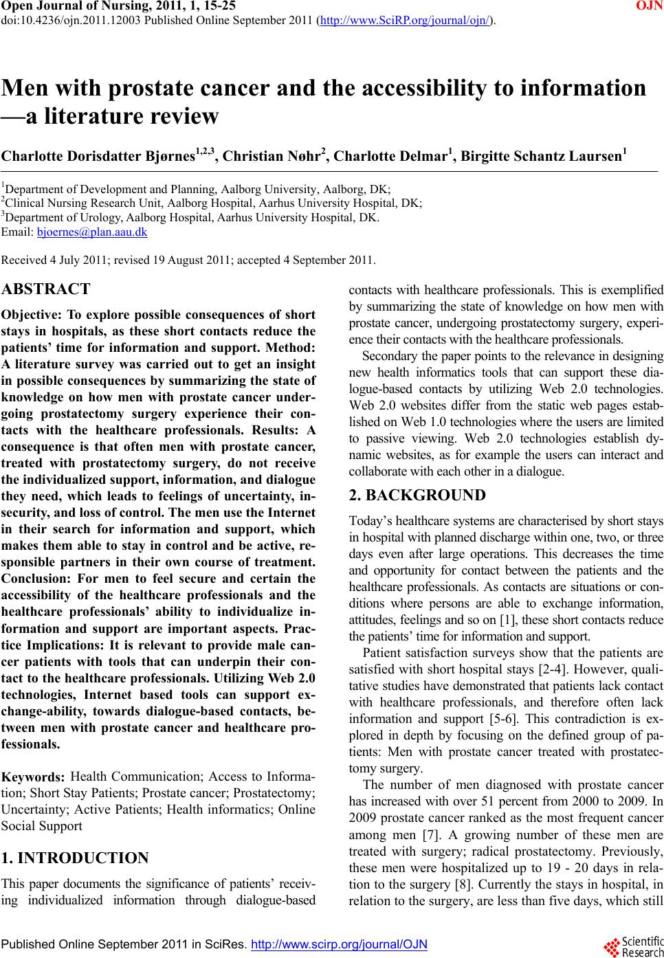 Men with prostate cancer and the accessibility to information—a