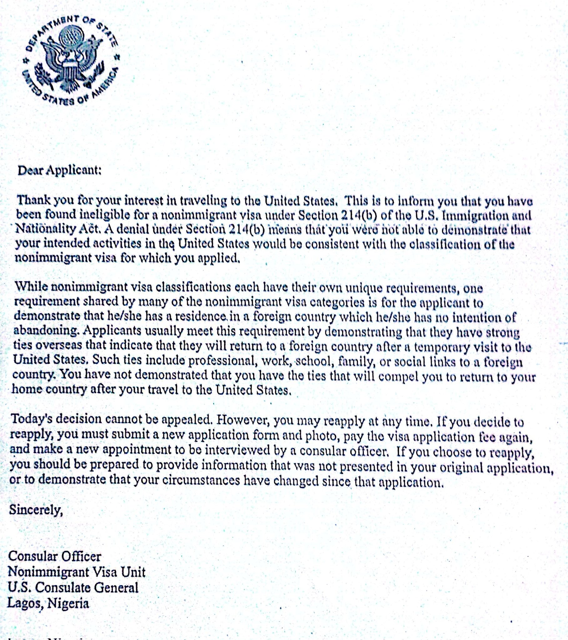 Consular letter to ODE File 770