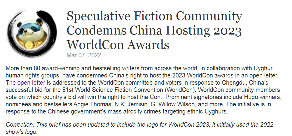Worldcon 2023 Art Show Sff Authors Release Open Letter Condemning China As Host Of 2023 Worldcon | File 770