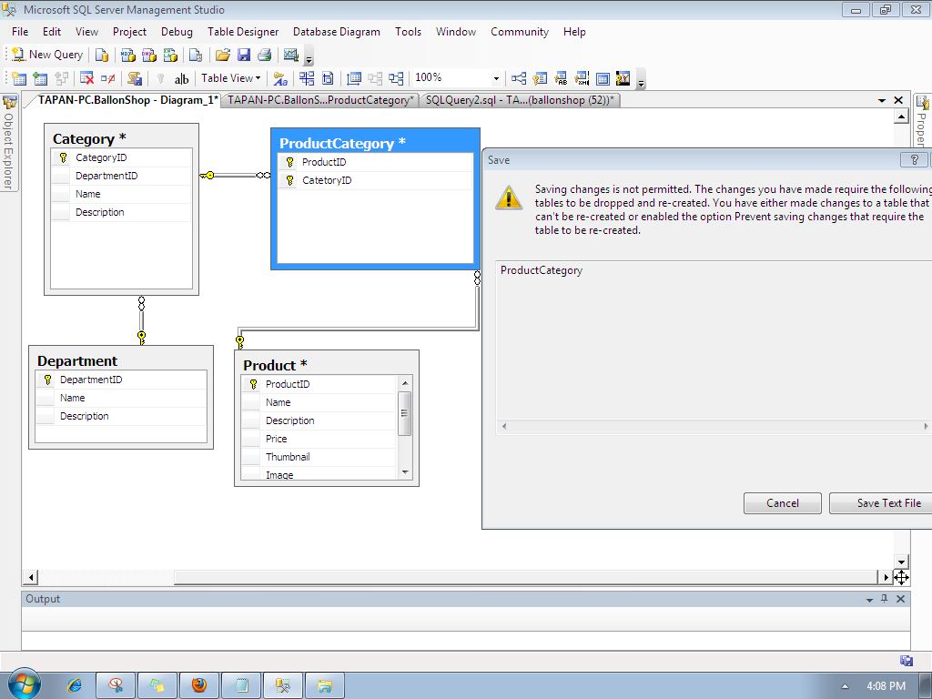 Solved Problem with saving a Database Diagram, SQL SERVER 2008