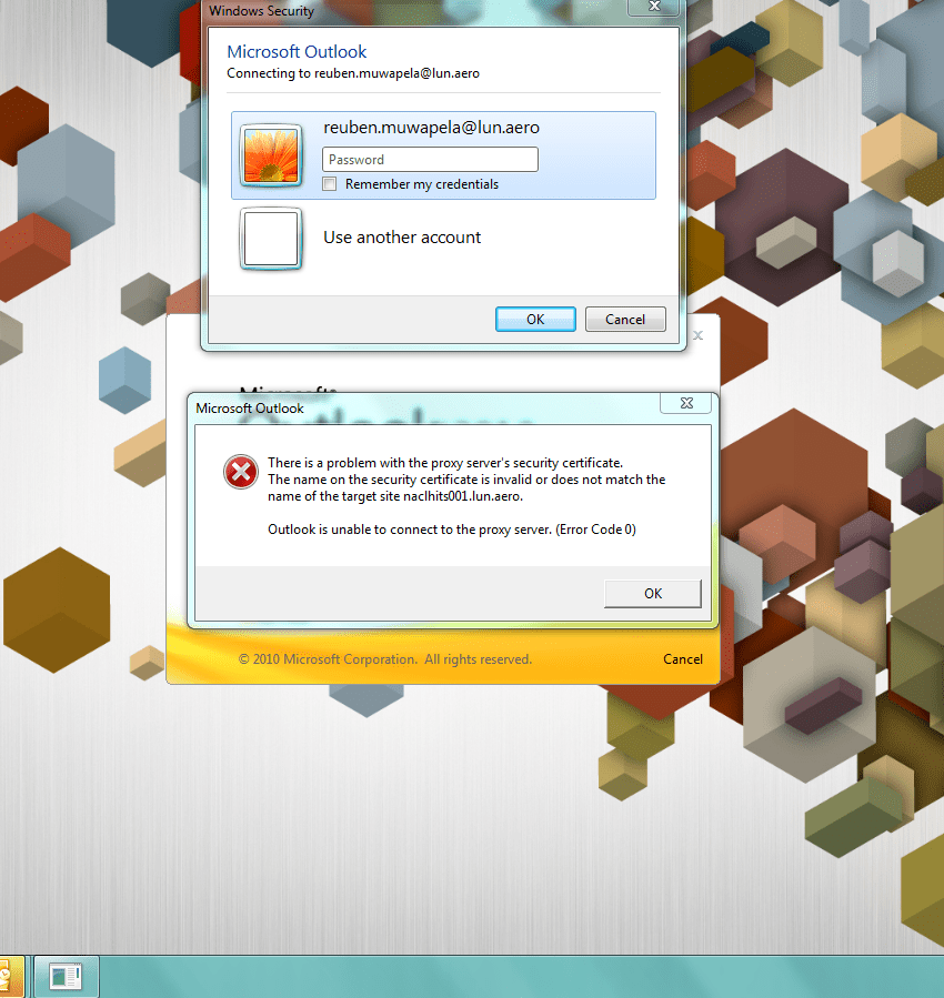 Solved: Outlook is unable to connect to the proxy server | Experts Exchange