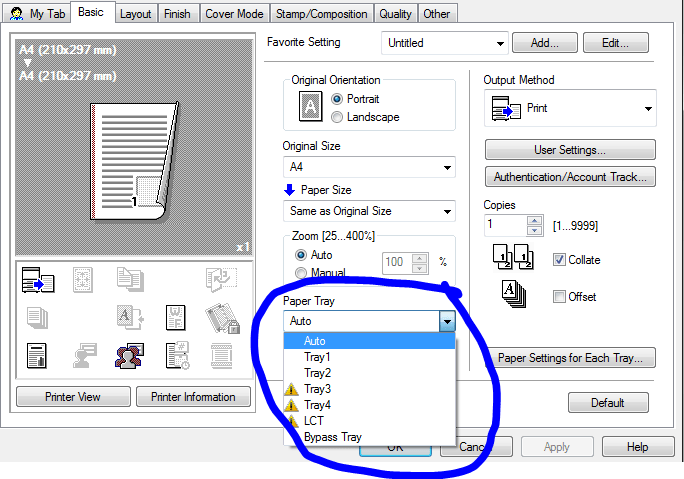 Solved: Kyocera 3051ci auto changing trays when normal tray is out of