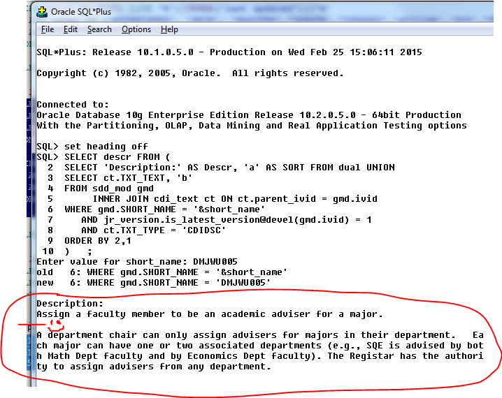 how to preserve a line break in Sql Plus ? Solutions Experts Exchange