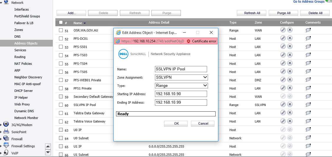 How to change the SSLVPN IP Pool range on a SonicWall Solutions