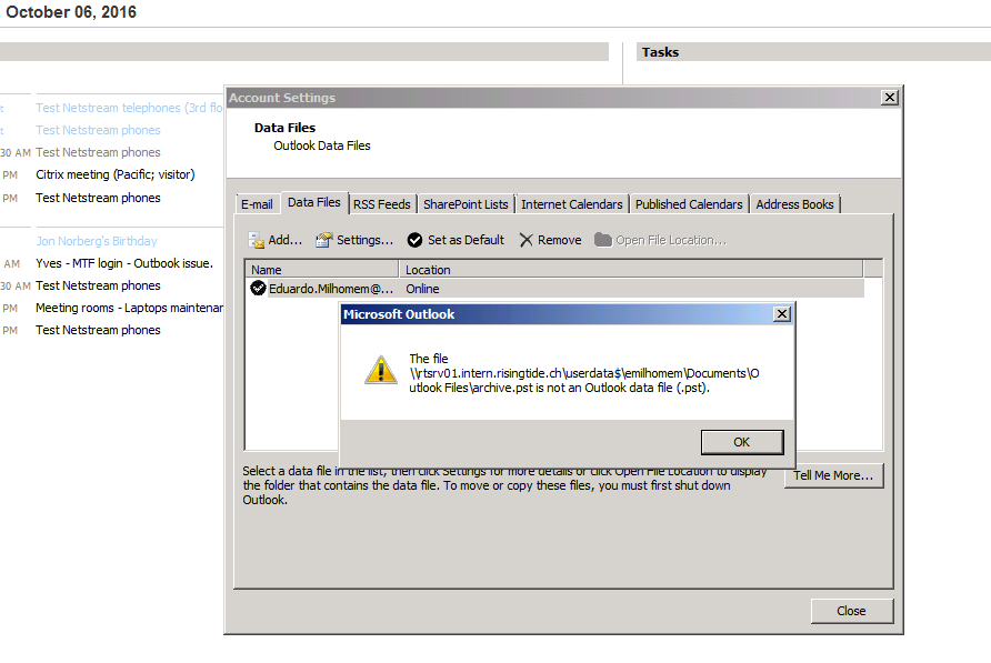 Solved Adding Data archive.pst from office 2013 to back Office 2010