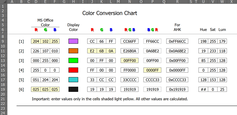Solved Excel formula to convert HSL color values to RGB
