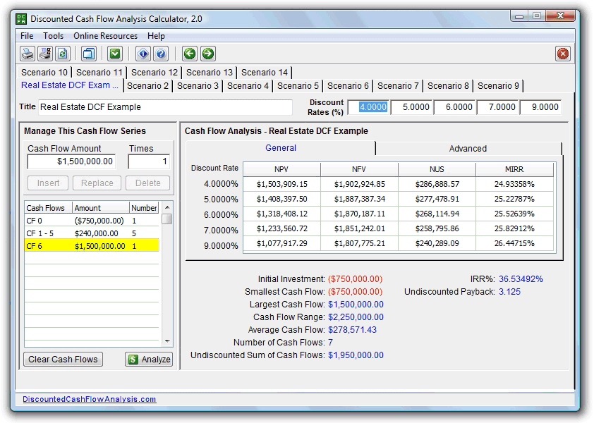 FileGets Discounted Cash Flow Analysis Calculator Screenshot