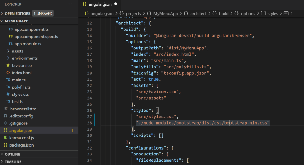 Create a page menu in Angular 10 with active routing with a Bootstrap
