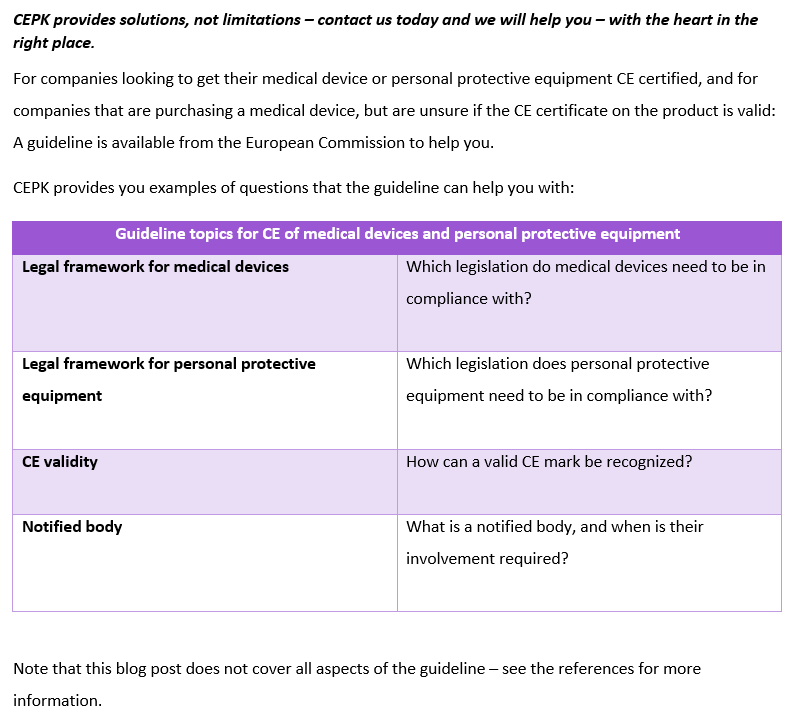 Guideline on CE requirements for medical devices and personal