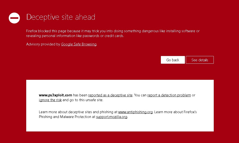 Google Safe Browsing flags as unsafe PSXPlace