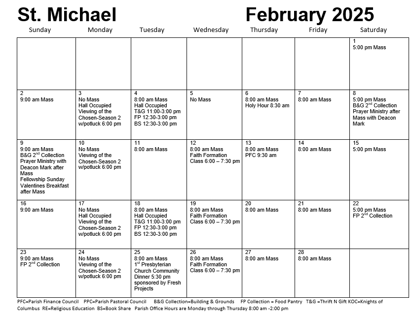 Calendar St. Michael