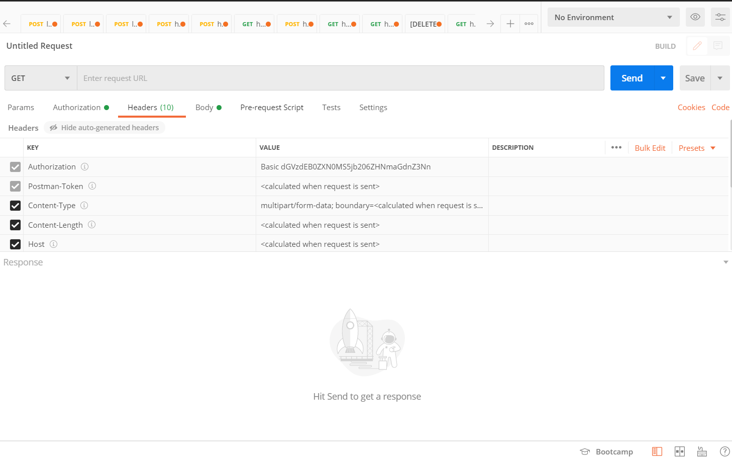 Authorization types in Postman including No Auth, Basic Auth, Digest Auth, Bearer Token, OAuth